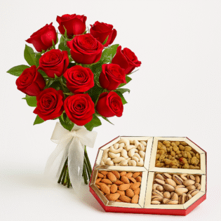 Luxurious Red Roses with Premium Dry Fruits Combo