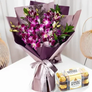 Elegant Pink Orchid & Ferrero Rocher Delight Combo