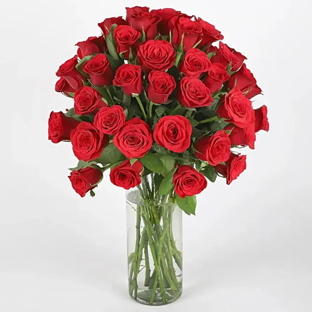 Glass Container With Roses 30 Red Roses in a Glass Jar - Fernso Floral